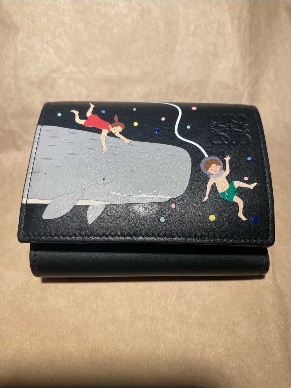 Loewe x FUJITA  Black Leather Kids Whale & Swimmers Wallet